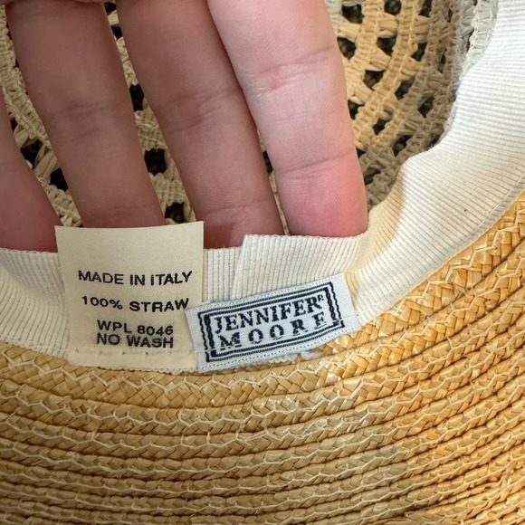 Jennifer Moore 100% Straw Floppy Woven Hat Contrasting White Made in Italy - Picture 7 of 7